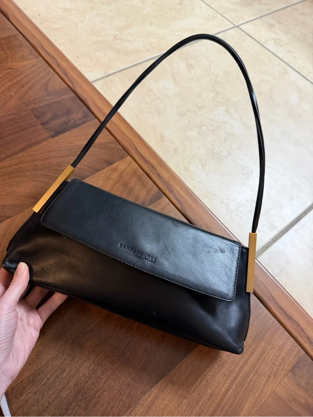 Kenneth Cole Black Shoulder Bag with Gold Accents